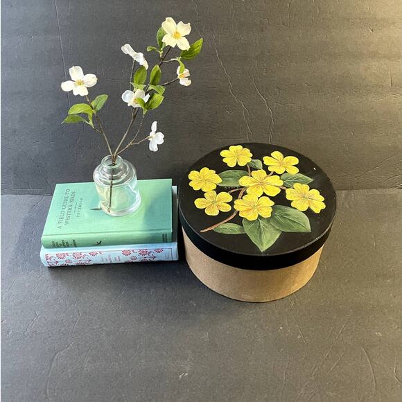 Vintage Hand Painted Cylinder Box Cardboard - Picture 1 of 9